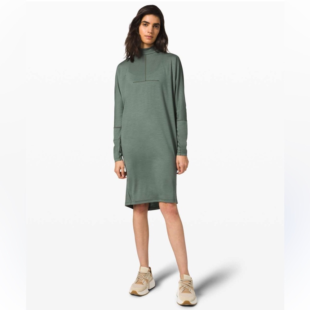 Lululemon Lab Vindur Dress Palm Green Deco. Wool Blend Midi Related Fit Dress XL